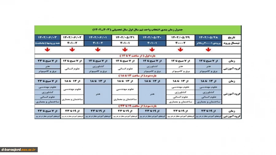 جدول زمان بندی انتخاب واحد نیم سال اول سال تحصیلی ۱۴۰۲/۱۴۰۳ 2