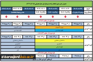 جدول زمان‌بندی انتخاب واحد نیم‌سال اول سال تحصیلی 1405-1404