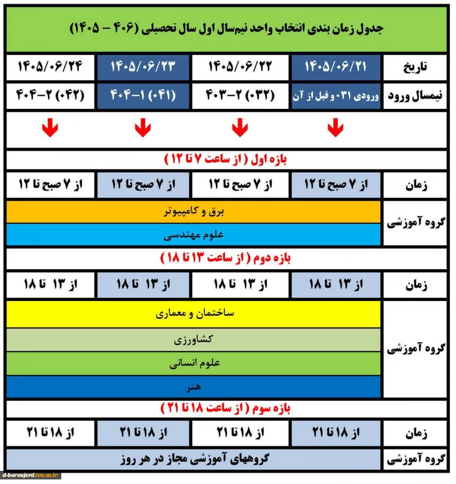 جدول زمان بندی انتخاب واحد 2